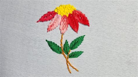 Fly Stitch Flower And Satin Stitch Leaf Hand Embroidery Design Fly