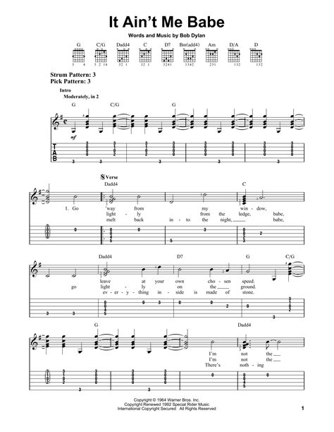 It Ain T Me Babe By Bob Dylan Easy Guitar Tab Guitar Instructor