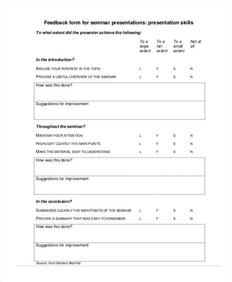 FREE 22+ Presentation Feedback Forms in PDF | Excel | MS Word