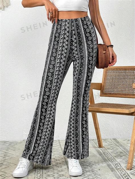 SHEIN VCAY Allover Print Slim Fit Knitted Flared Summer Beach Women