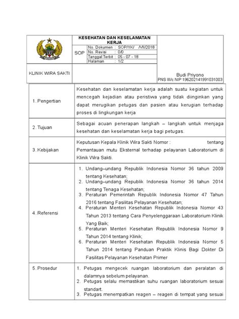 Sop K3 Laboratorium Pdf