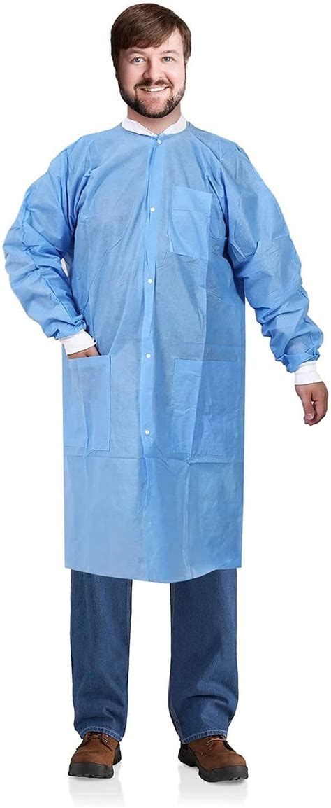 AMZ Supply Disposable Lab Coats, 38" Long. Blue Adult Work Gowns Small ...