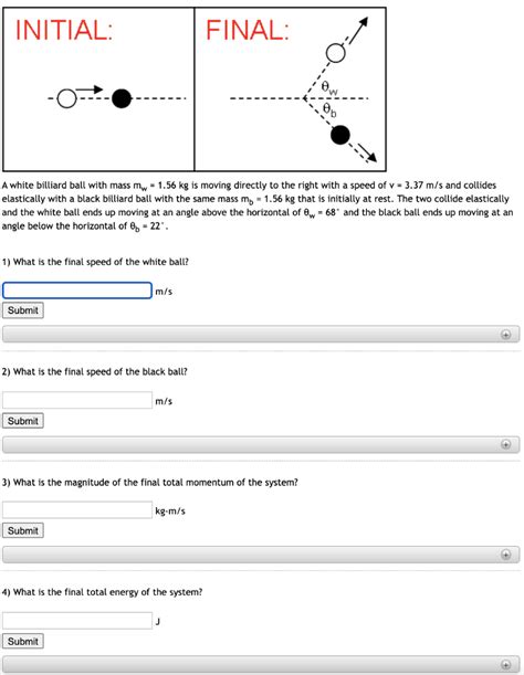 Solved Initial Final A White Billiard Ball With Mass Mw Chegg