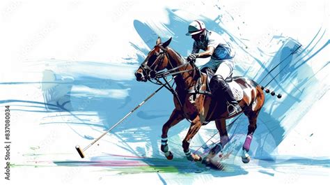 Vector illustration of a polo horse riding player in action, depicted ...