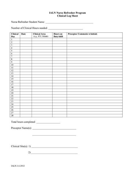 Printable Work Log Sheet Template