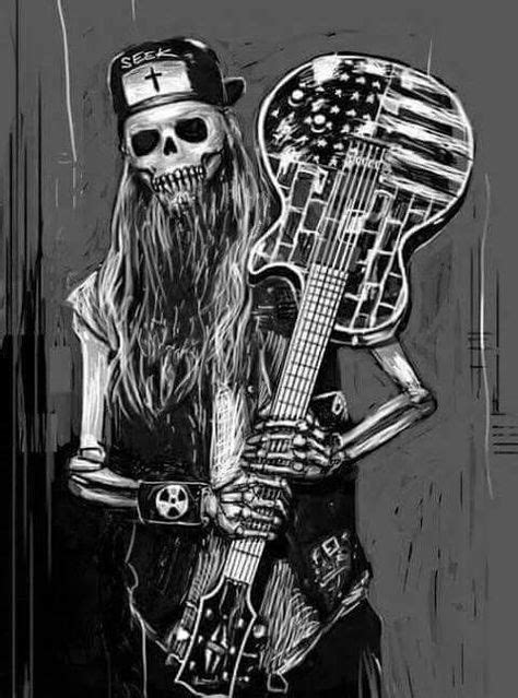 Skull With Guitar With Images Skull Art Heavy Metal Art Musician Art