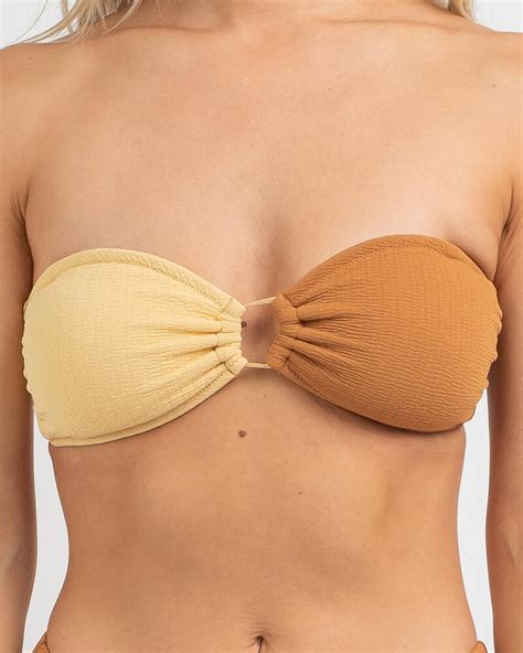 Shop Rhythm Warm Sands Spliced Two Tone Bandeau Bikini Top In Golden