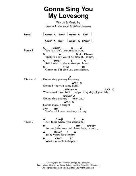 Gonna Sing You My Lovesong By Abba Sheet Music For Guitar Chordslyrics