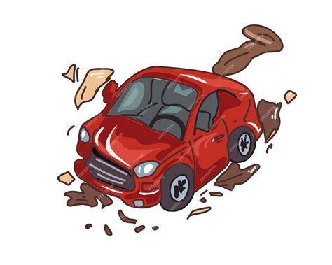 Premium Vector Red Wrecked Car After Car Accident Doodle Vector