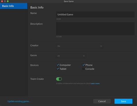 Option to turn on Team Create when saving to Roblox - Announcements ...