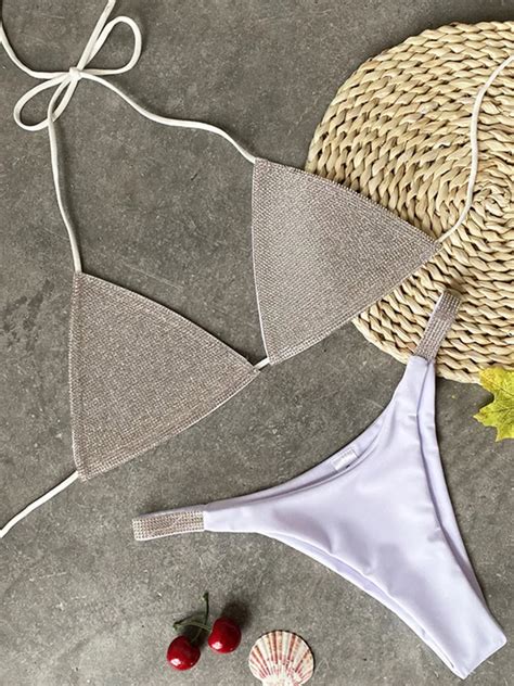 Shiny Sequins Diamond Micro Bikini Women Swimsuit Female Halter