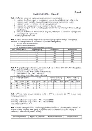 MM Lista 2 Makroekonomia Pkb MODELE MAKROEKONOMICZNE Semestr