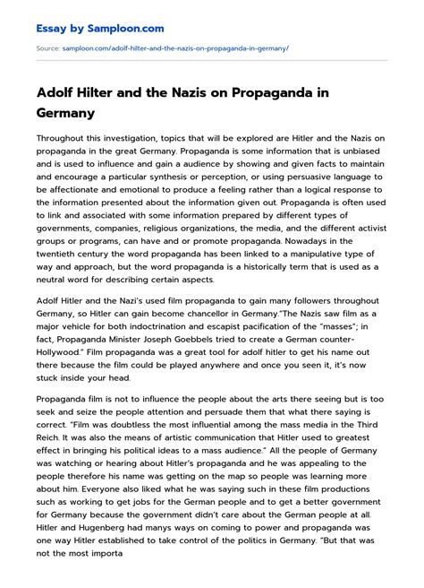 Adolf Hilter And The Nazis On Propaganda In Germany Free Essay Sample