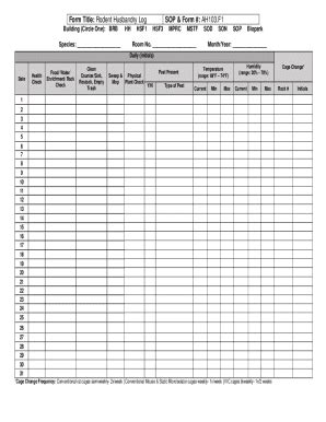 Fillable Online Rodent Husbandry Log SOP Form AH103 F1 Fax Email