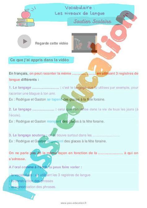 Les niveaux de langue Cm1 Soutien scolaire pour les élèves en
