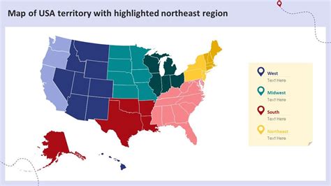 Map Of USA Territory With Highlighted Northeast Region PPT PowerPoint