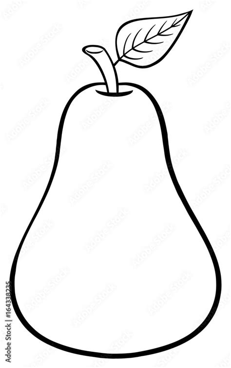 Black And White Outlined Pear Fruit With Leaf Cartoon Drawing Simple