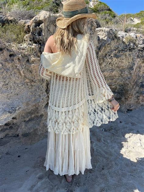 Crochet Cardi Azra Hood Cream Naked Gypsy