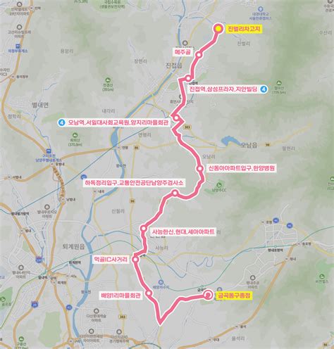 남양주시내 경기운수 땡큐70번 진벌리차고지경복대 ↔ 진안사거리금곡동구종점 노선안내