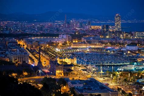 Aerial View Of Barcelona City Skyline With City Traffic And Port With ...