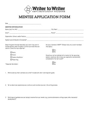 Fillable Online Fillable Online Awpwriter MENTEE APPLICATION FORM