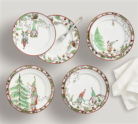 Forest Gnome Yuletide Stoneware Salad Plates Set Of Pottery Barn