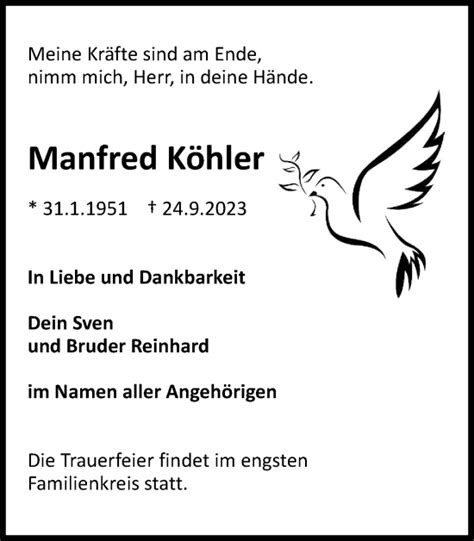 Traueranzeigen von Manfred Köhler trauer38 de