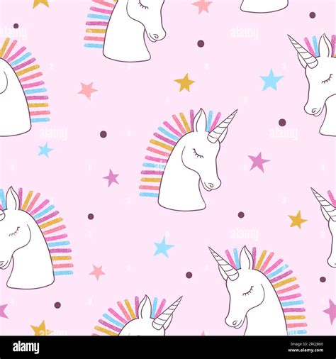 Seamless Rainbow Unicorns Pattern Vector Magic Illustration For Kids