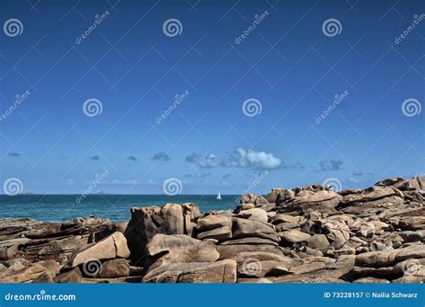 Beach And Stones At The Pink Granite Coast In Brittany France Stock