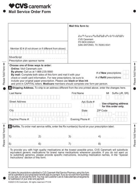 Fillable Online Cvs Caremark Mail Service Order Form Mail Service