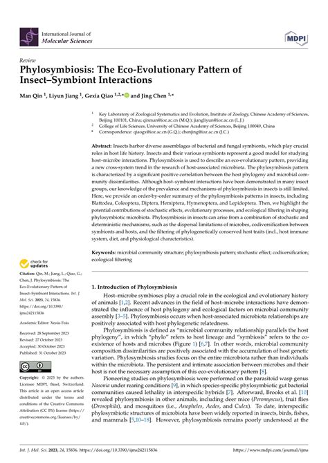 Pdf Phylosymbiosis The Eco Evolutionary Pattern Of Insect Symbiont