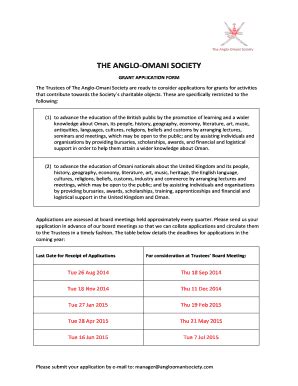 Fillable Online THE ANGLOOMANI SOCIETY GRANT APPLICATION FORM The