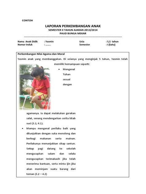 Contoh Laporan Perkembangan Anak Pdf