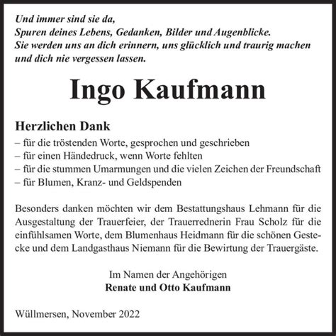 Traueranzeigen Von Ingo Kaufmann Abschied Nehmen De