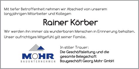 Traueranzeigen Von Rainer K Rber Trauer Flz De