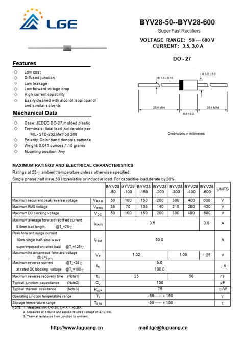 Byv Datasheet Super Fast Rectifiers