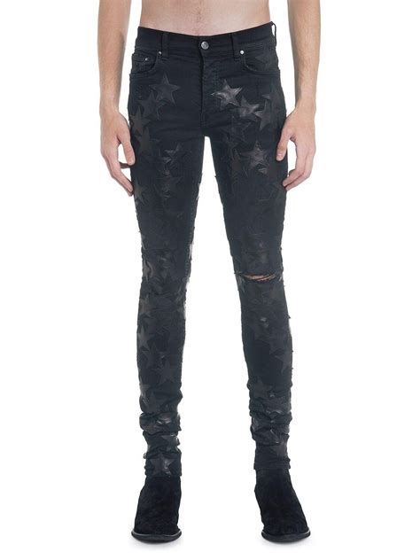 Amiri Chemist Leather Stars Jeans In Black For Men Lyst Canada