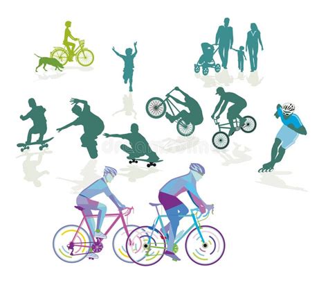 Skating And Roller Skater Road Bike Sport Illustration Stock Vector