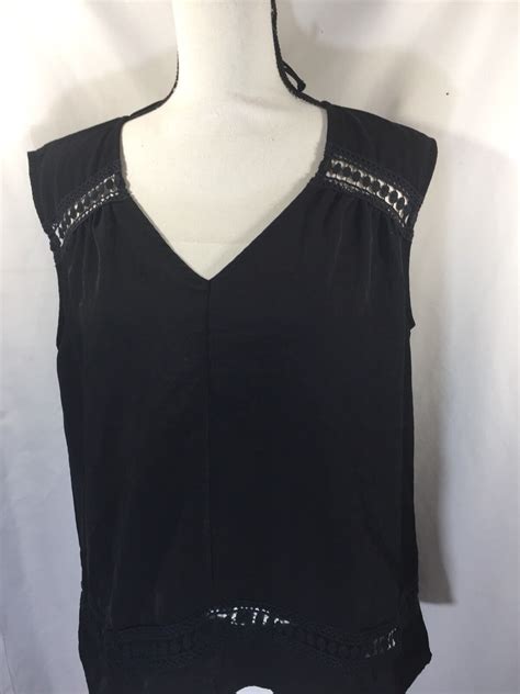 Harlowe Graham Women Black Blouse Top V Neck Sleeveless Open Back Size