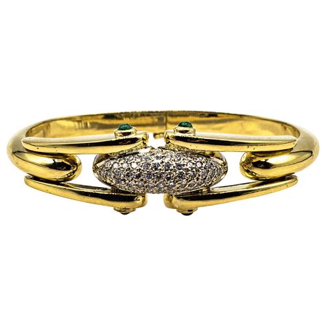 Zolotas 18 K Gold Chimera Lion Bangle Bracelet Sapphire Emerald
