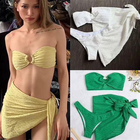 Summer New Eyelet Bikini With Cover Up In Tube Two Piece Swimwear