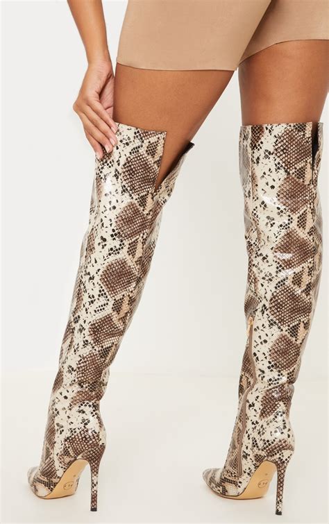 Snake Knee High Boot Shoes Prettylittlething Usa