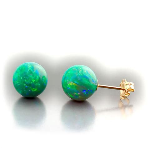 Mm Australian Kiwi Green Opal Ball Stud Post Earrings K White Or