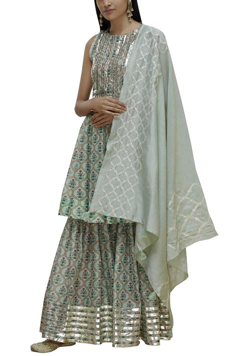 Buy Amrita Thakur Green Chanderi Printed Kurta Sharara Set Online Aza