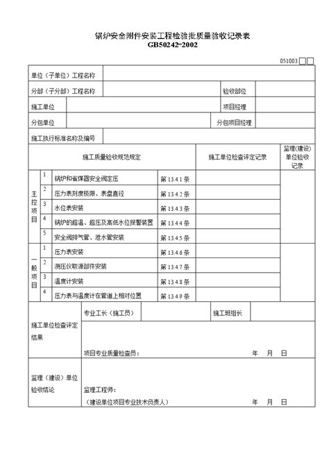 锅炉安全附件安装工程检验批质量验收记录表doc工程项目管理资料土木在线