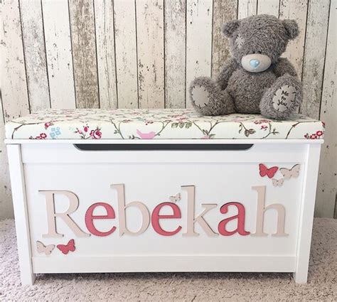 Personalised GIRLS toy box with cushion | Etsy