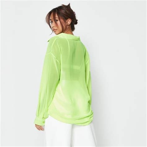 Missguided Oversized Sheer Beach Cover Up Shirt Lime