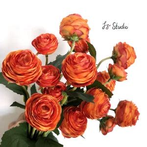 Rusty Burnt Orange Silk Ranunculus Boutonniere Wrist Corsage Set