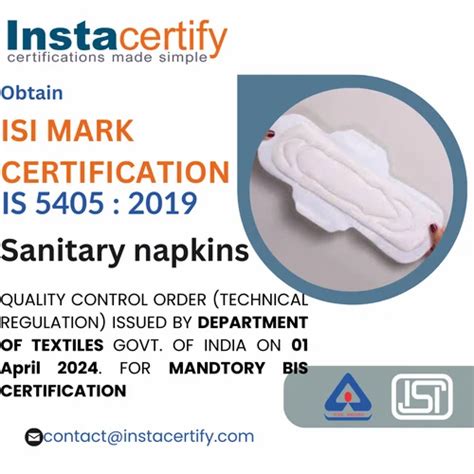 Isi Mark Certification For Sanitary Napkins At Rs Certificate In