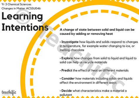 Science Learning Intentions Yr 3 Chemical Sciences Changes In Matter